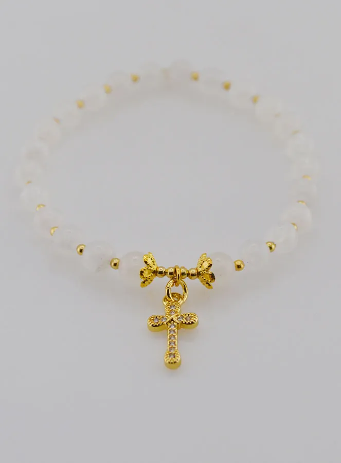 Armband Mondstein und Kreuz - 6mm (pic 2)