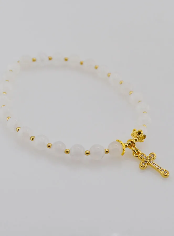 Armband Mondstein und Kreuz - 6mm (pic 3)