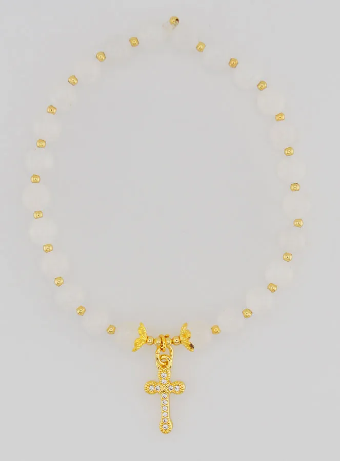 Armband mit Kreuz - Mondstein 6mm (pic 1)