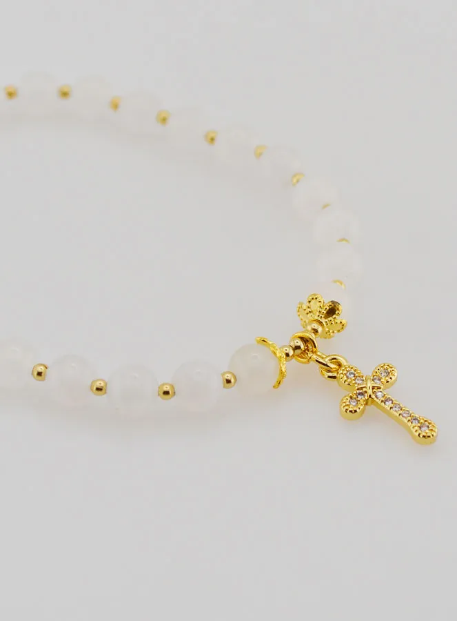 Armband mit Kreuz - Mondstein 6mm (pic 4)