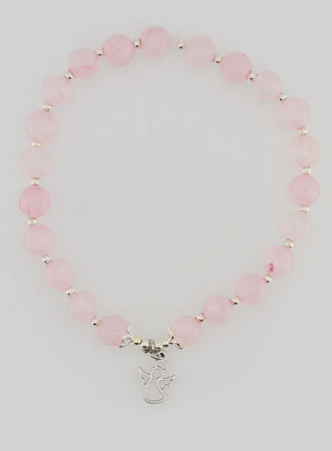 Armband aus Rosenquarz 6mm und Schutzengel (pic 1)