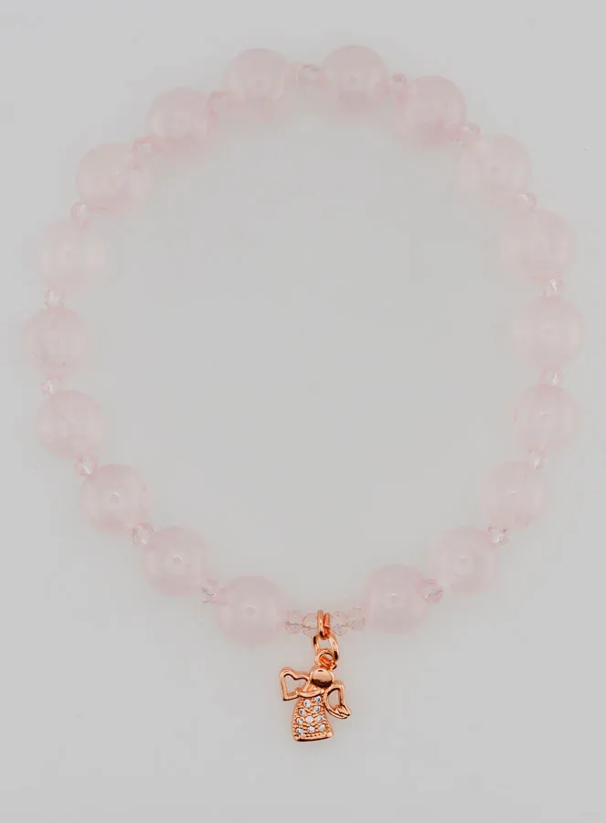 Rosenquarz Armband 8mm und Strass Engel (pic 1)