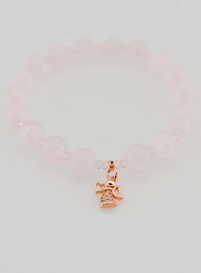 Rosenquarz Armband 8mm und Strass Engel (pic 2)