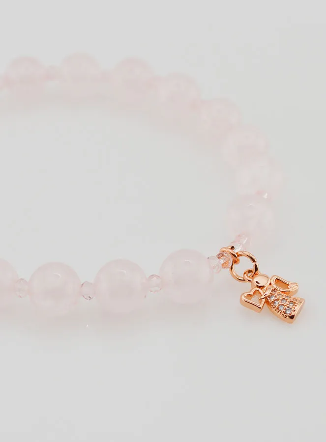 Rosenquarz Armband 8mm und Strass Engel (pic 3)