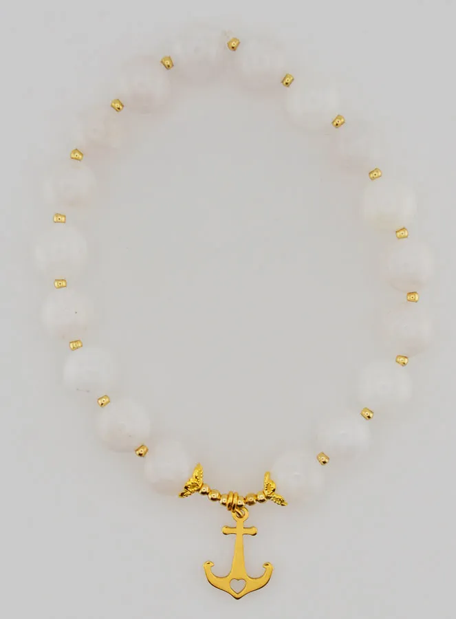 Armband aus Mondstein 8mm und Anhänger Anker (pic 1)