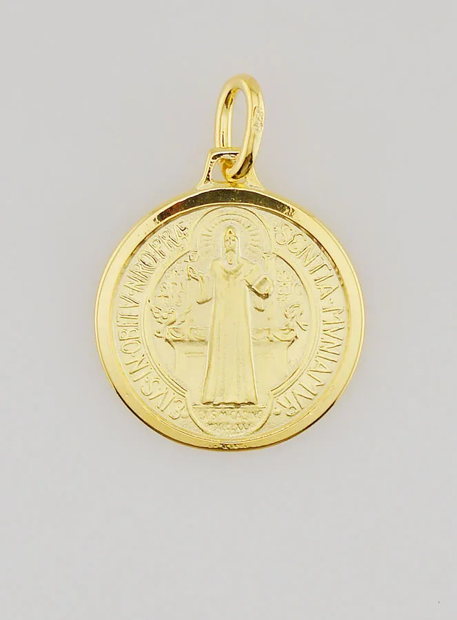 Vergoldete Medaille Sankt Benedikt mit Rand - 18mm (pic 1)