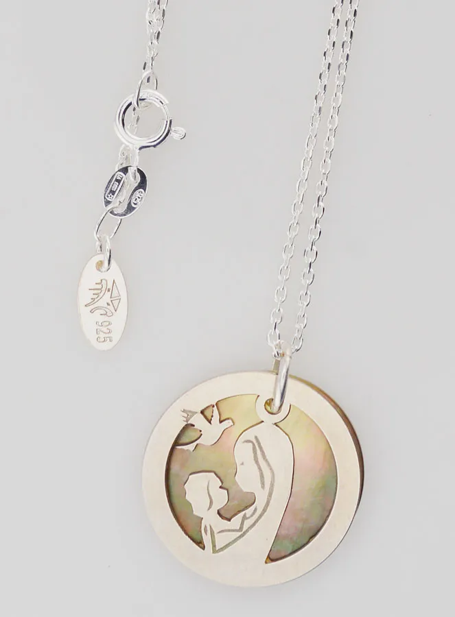 Halskette Madonna mit Kind und Taube - Silber und Perlmutt (pic 4)