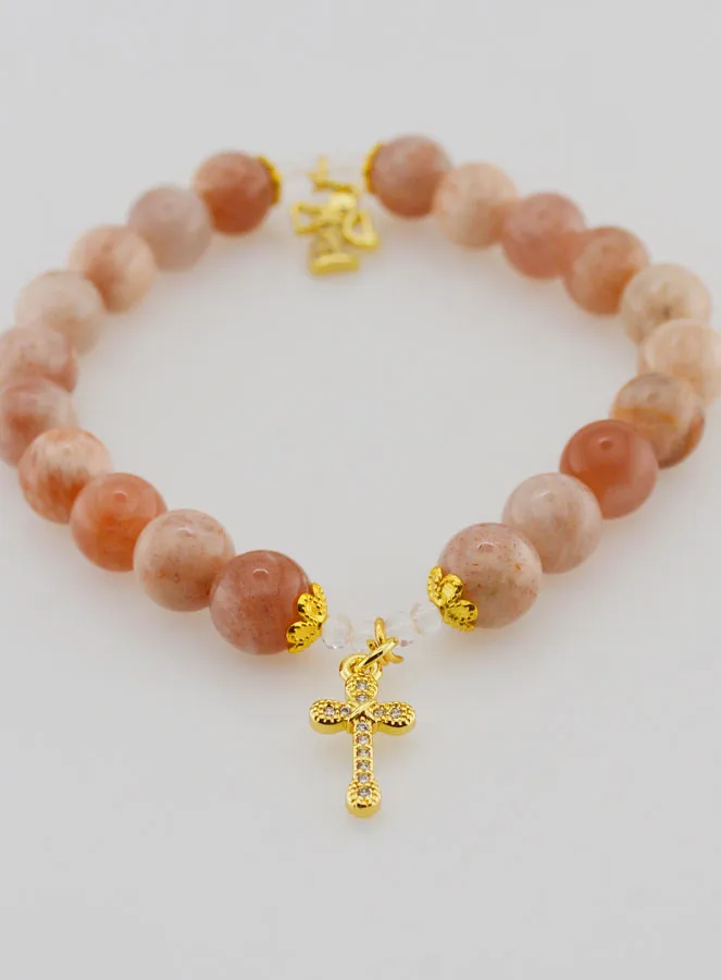 Armband aus Sonnenstein 8mm – Engel und Kreuz (pic 2)