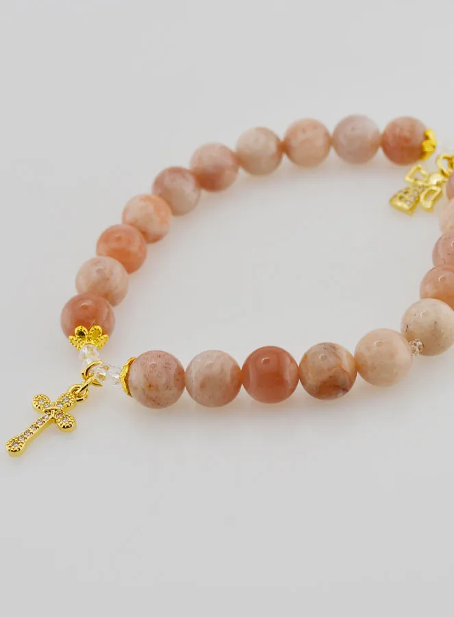 Armband aus Sonnenstein 8mm – Engel und Kreuz (pic 3)