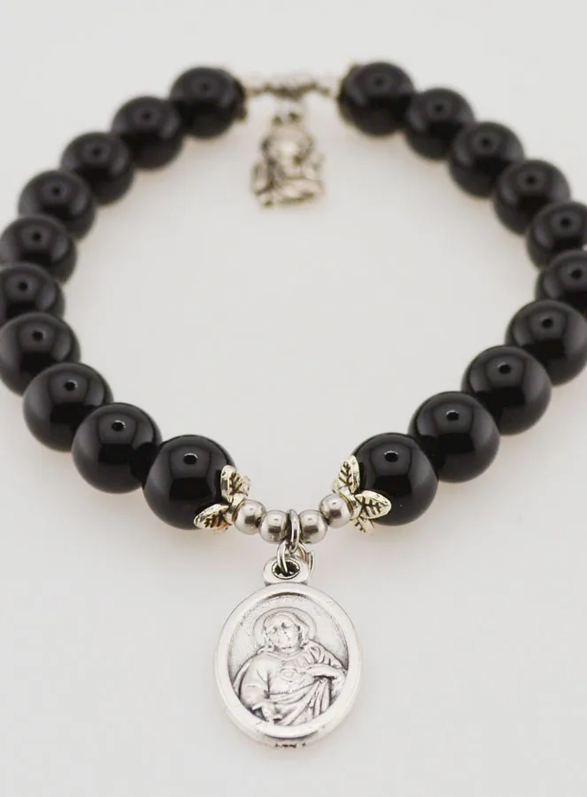 Armband aus Schwarzem Achat 8mm - Madonna vom Berg Karmel (pic 2)