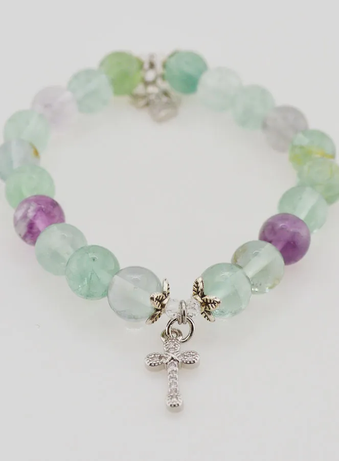 Armband aus Fluorit Steinen 8mm - Engel und Kreuz (pic 2)