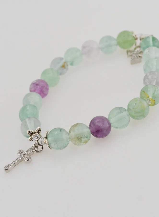 Armband aus Fluorit Steinen 8mm - Engel und Kreuz (pic 3)