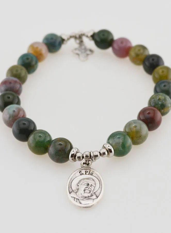 Religiöses Armband Indischer Achat 8mm - Pater Pio und Dreifaltigkeit (pic 2)