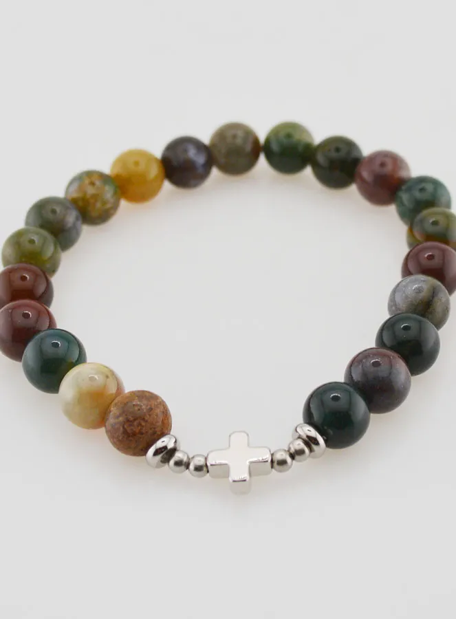 Religiöses Armband Indischer Achat 8 mm und Kreuz (pic 2)