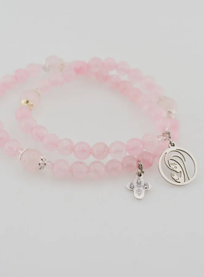 Rosenkranz Armband aus Rosenquarz - Jungfrau Maria und Heilige Dreifaltigkeit (pic 4)