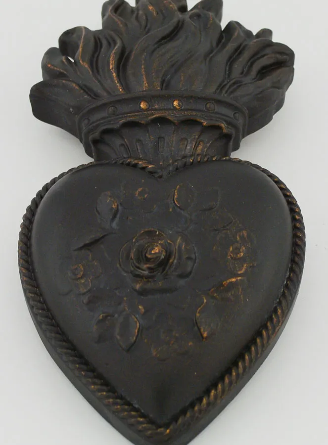 Ex Voto Wanddekoration Blumen-Herz Schwarz und Bronze – 13 cm (pic 2)