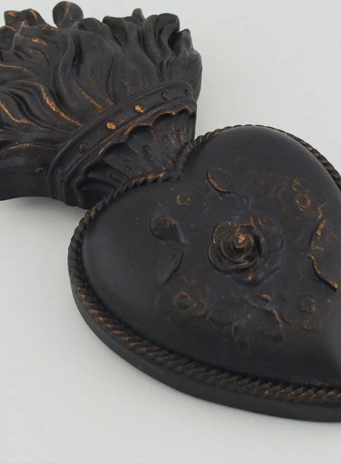 Ex Voto Wanddekoration Blumen-Herz Schwarz und Bronze – 13 cm (pic 3)