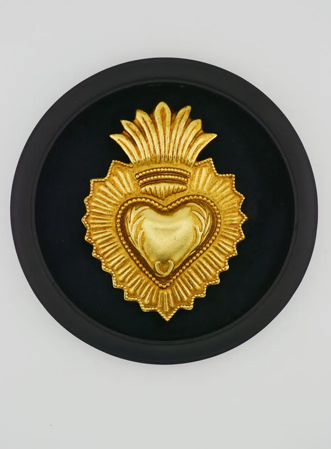 Ex Voto Wanddekoration Gold Herz auf Schwarzem Samt – 19cm (pic 1)
