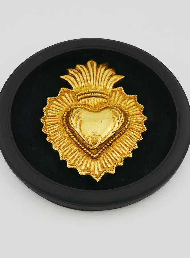 Ex Voto Wanddekoration Gold Herz auf Schwarzem Samt – 19cm (pic 2)