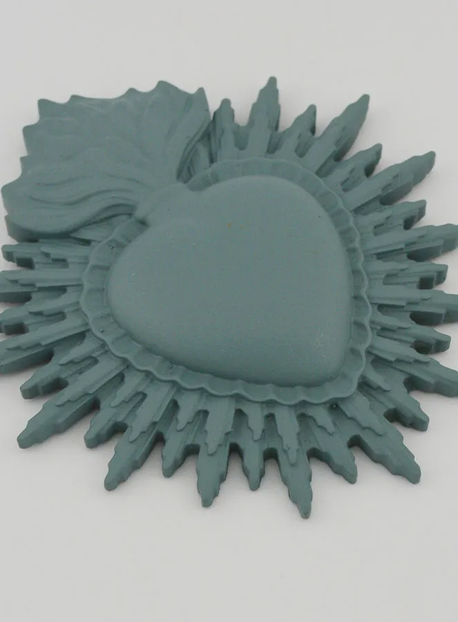 Ex-Voto Wanddekoration Strahlendes Herz 11 cm – Grau Grün (pic 3)