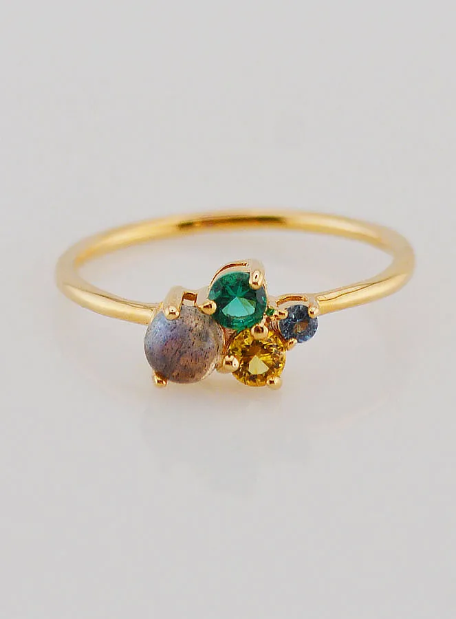 Vergoldeter Ring mit Labradorit und Zirkonia – Größe 54 (pic 1)