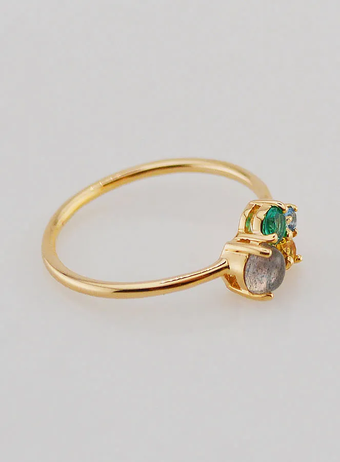 Vergoldeter Ring mit Labradorit und Zirkonia – Größe 54 (pic 3)
