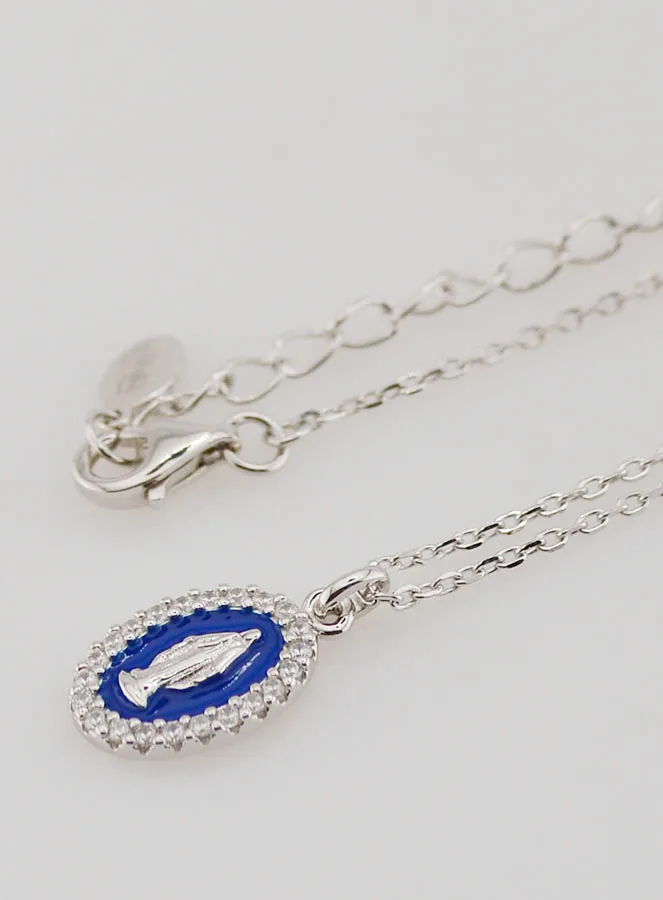 Halskette Wundertätige Medaille Silber und Dunkel-Blaues Emaille (pic 1)