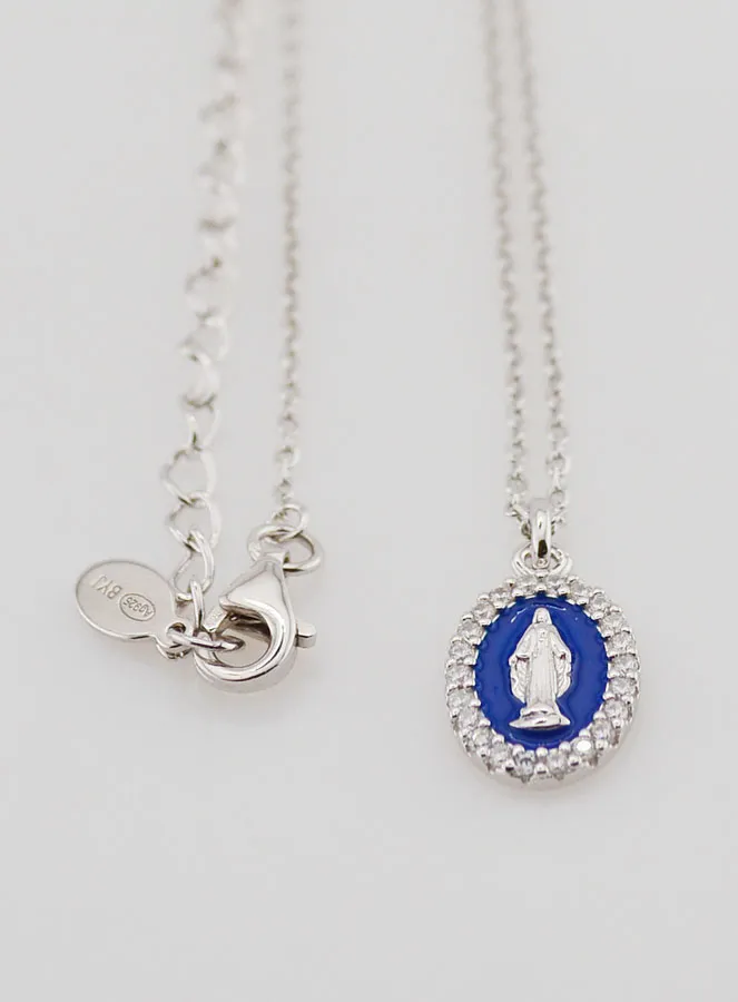 Halskette Wundertätige Medaille Silber und Dunkel-Blaues Emaille (pic 3)