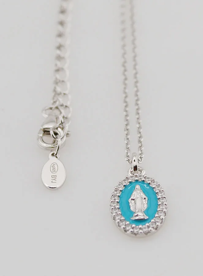 Halskette Wundertätige Medaille Silber und Hell Blaues Emaille (pic 3)