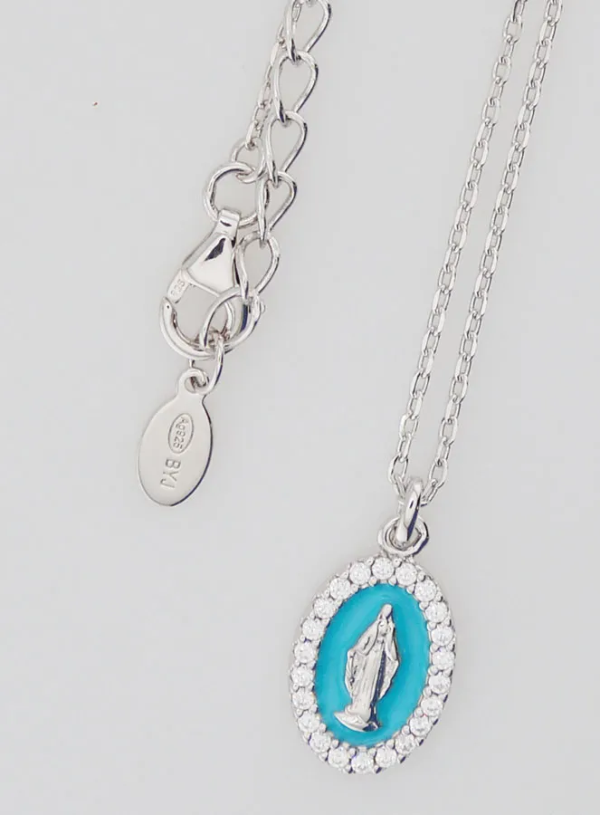 Halskette Wundertätige Medaille Silber und Hell Blaues Emaille (pic 4)