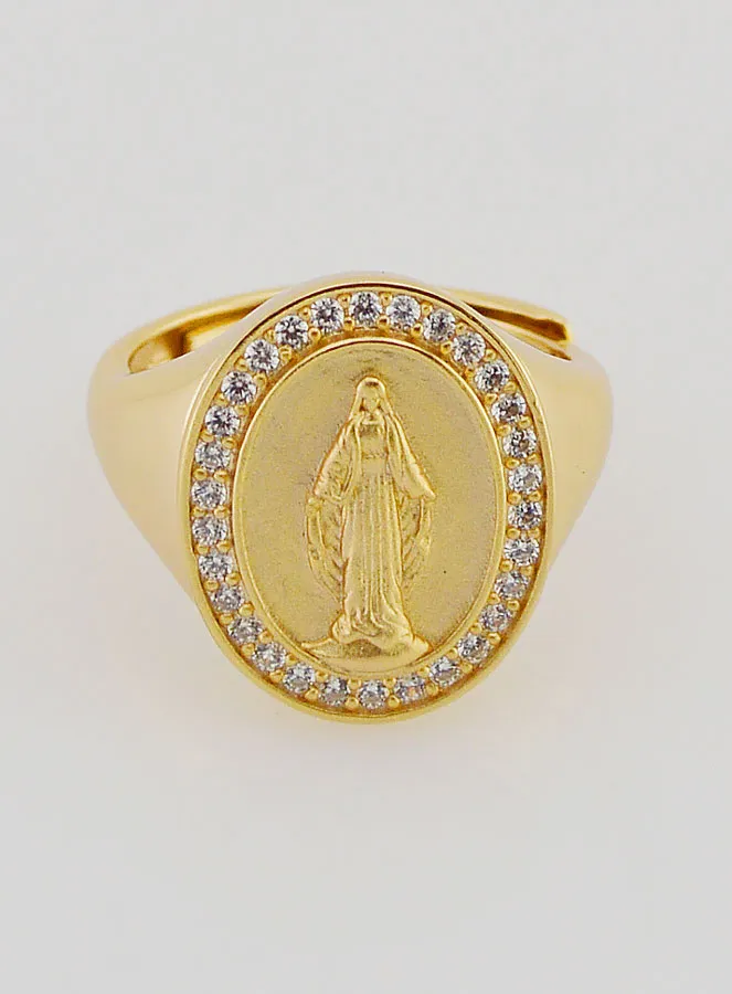 Ring Siegelring Wundertätige Madonna Vergoldetes Silber und Zirkonia - Größen 52 bis 56 (pic 1)