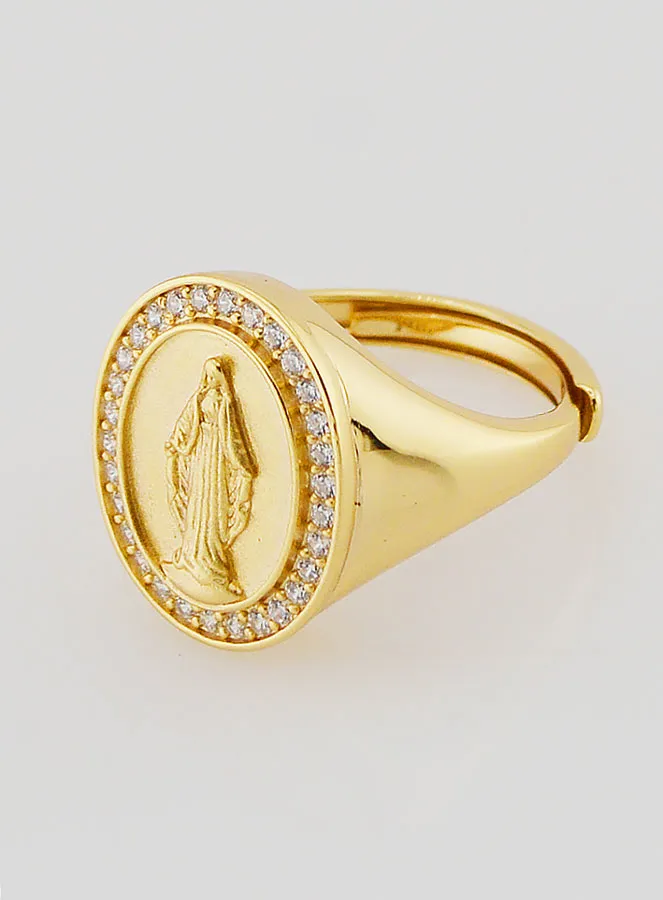 Ring Siegelring Wundertätige Madonna Vergoldetes Silber und Zirkonia - Größen 52 bis 56 (pic 2)