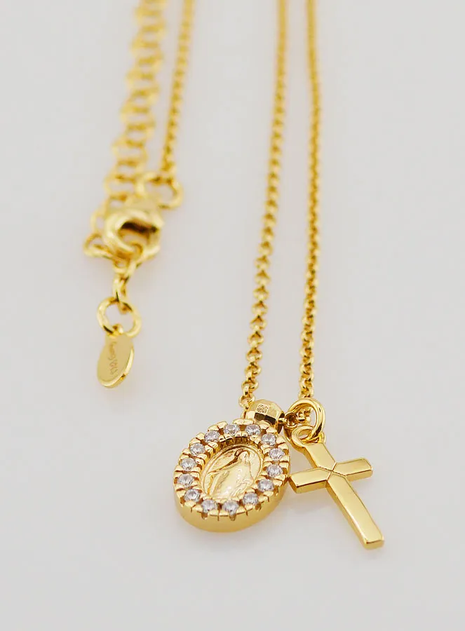 Religiöse Halskette Wundertätige Medaille und Kreuz – Vergoldetes Silber mit Zirkonia (pic 3)