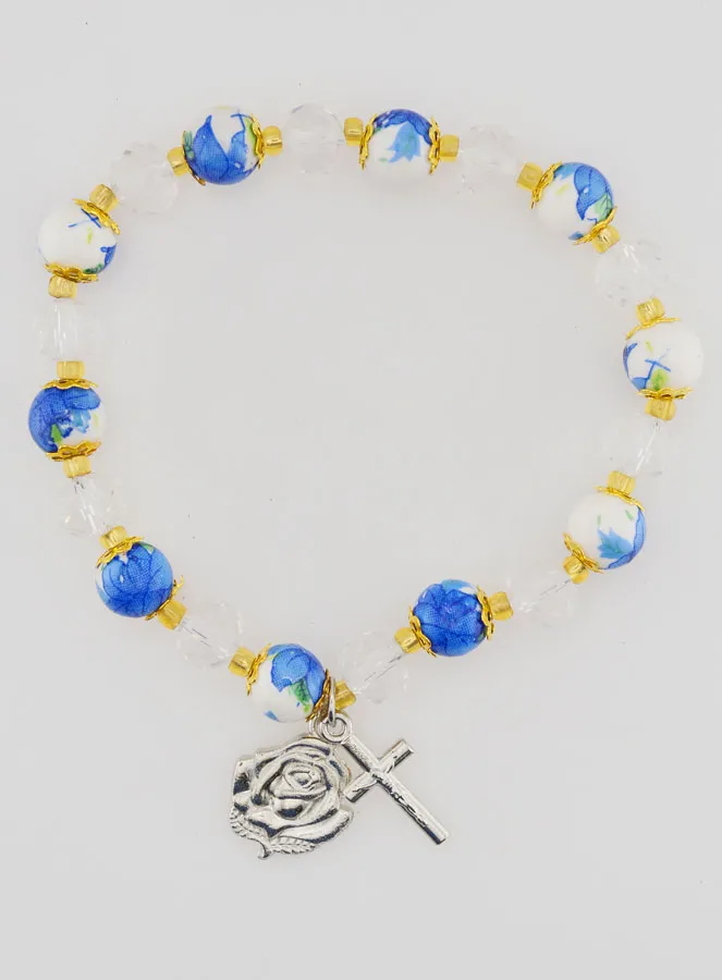 Rosenkranz Armband aus Bemalten Perlen – Kreuz und Medaille von Lourdes (pic 1)