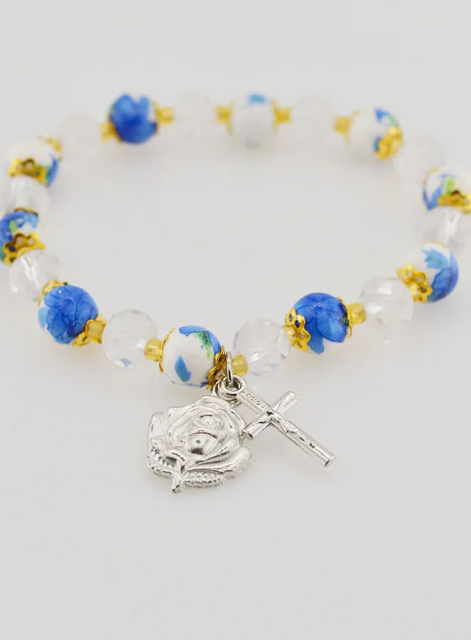 Rosenkranz Armband aus Bemalten Perlen – Kreuz und Medaille von Lourdes (pic 2)