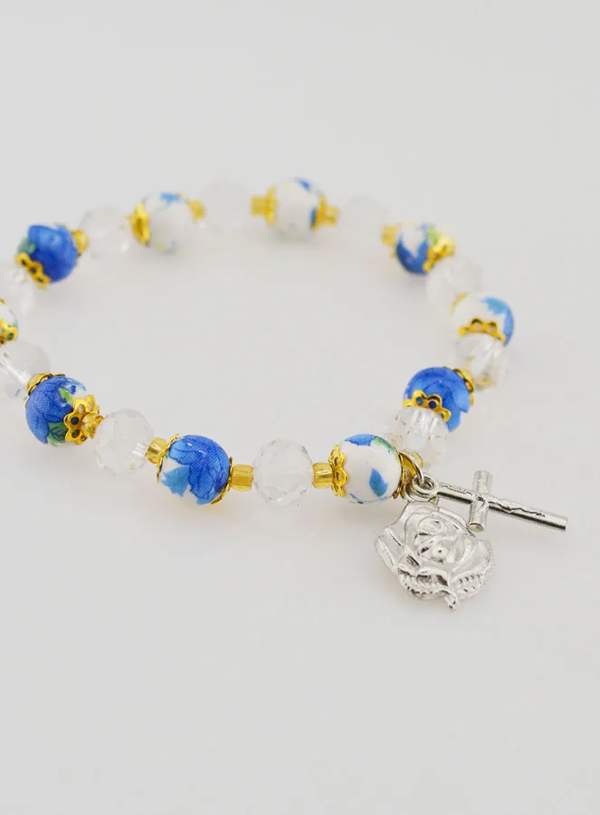 Rosenkranz Armband aus Bemalten Perlen – Kreuz und Medaille von Lourdes (pic 3)