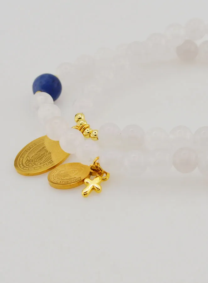 Rosenkranz Armband aus weißem Jade und Sodalith – Madonna von Guadalupe (pic 3)