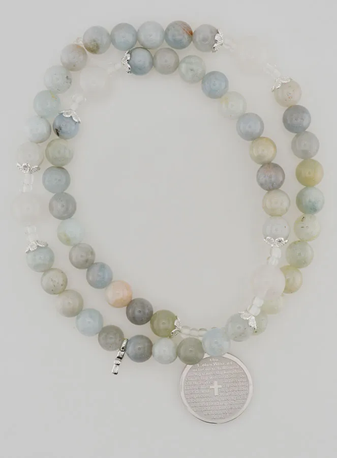 Rosenkranz Armband aus Aquamarin mit Vaterunser (pic 1)