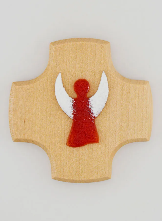 Kreuz aus Ahornholz mit Schutzengel aus Glas (pic 1)