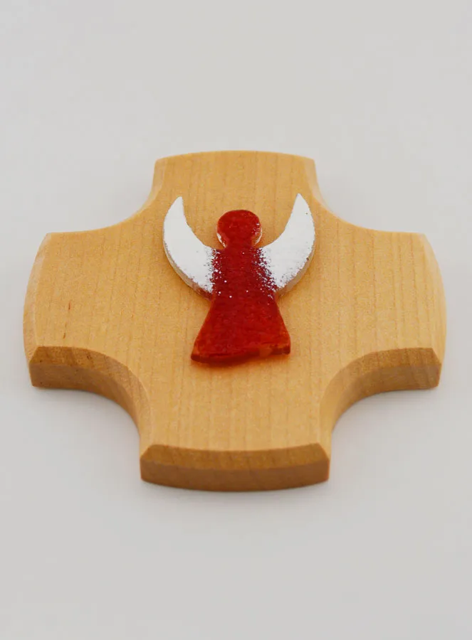 Kreuz aus Ahornholz mit Schutzengel aus Glas (pic 2)