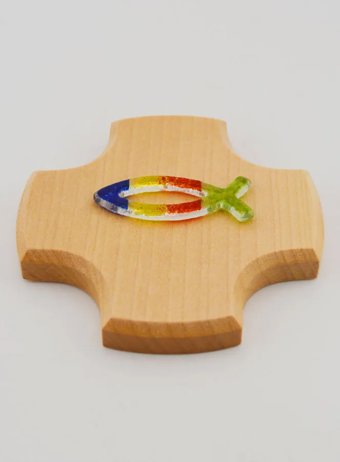 Kreuz aus Ahornholz und Ichthys Fisch aus Glas – 9 cm (pic 2)