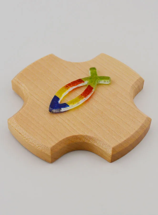 Kreuz aus Ahornholz und Ichthys Fisch aus Glas – 9 cm (pic 3)