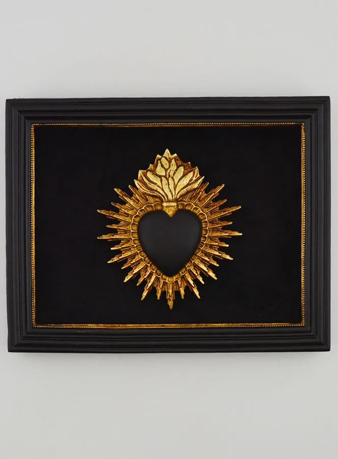 Ex Voto Wanddekoration Herz Schwarz und Gold auf Samt – 16 cm (pic 1)