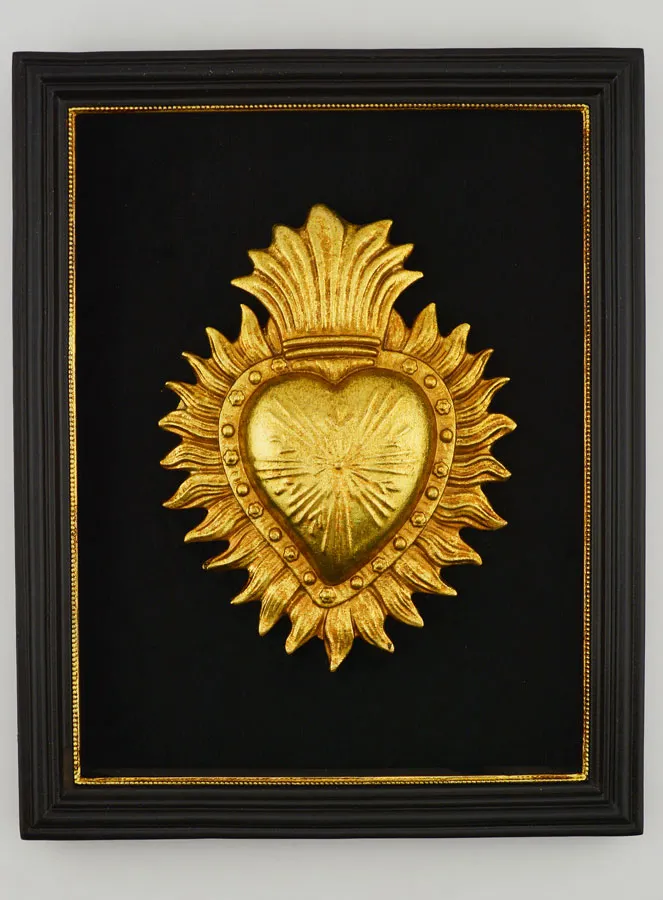 Ex Voto Wanddekoration Gold Herz auf Samt – 18 cm, (pic 1)