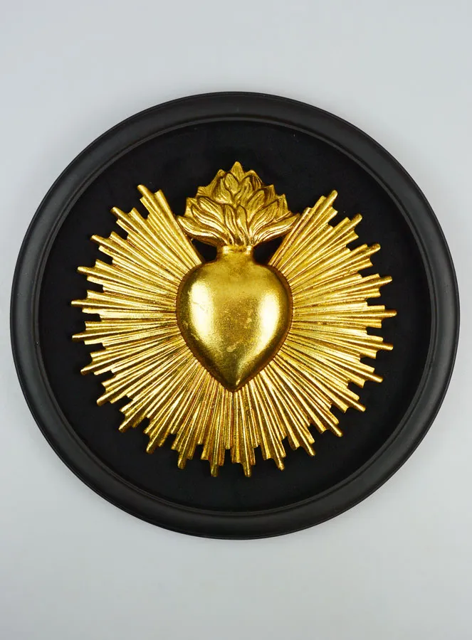Runde Ex Voto Wanddekoration Goldenes Herz auf Samt – 29cm (pic 1)