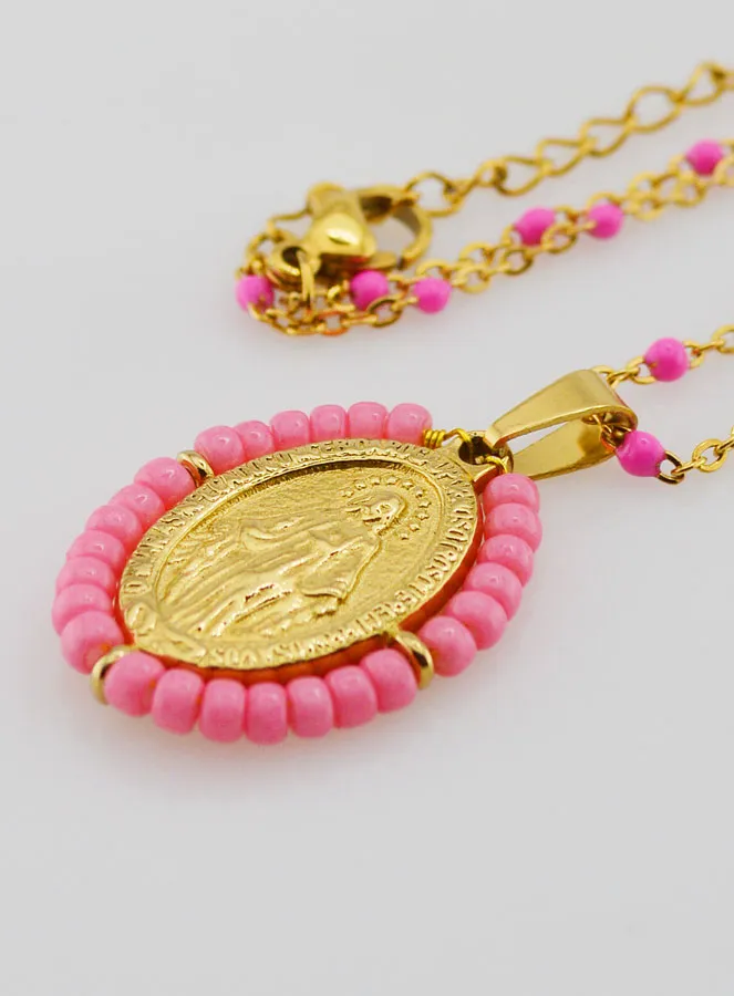 Wundertätige Medaille mit Perlen + Halskette Rosa Perlen (pic 1)