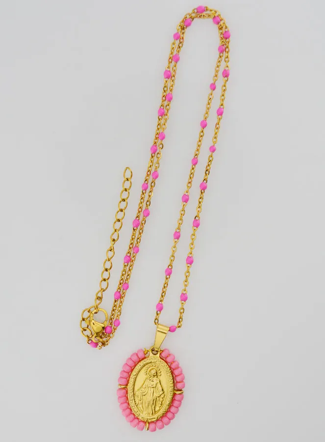 Wundertätige Medaille mit Perlen + Halskette Rosa Perlen (pic 2)