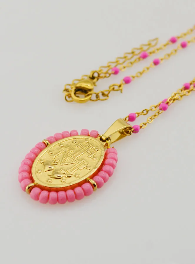 Religiöse Halskette mit Perlen und Wundertätige Medaille - Rosa (pic 1)