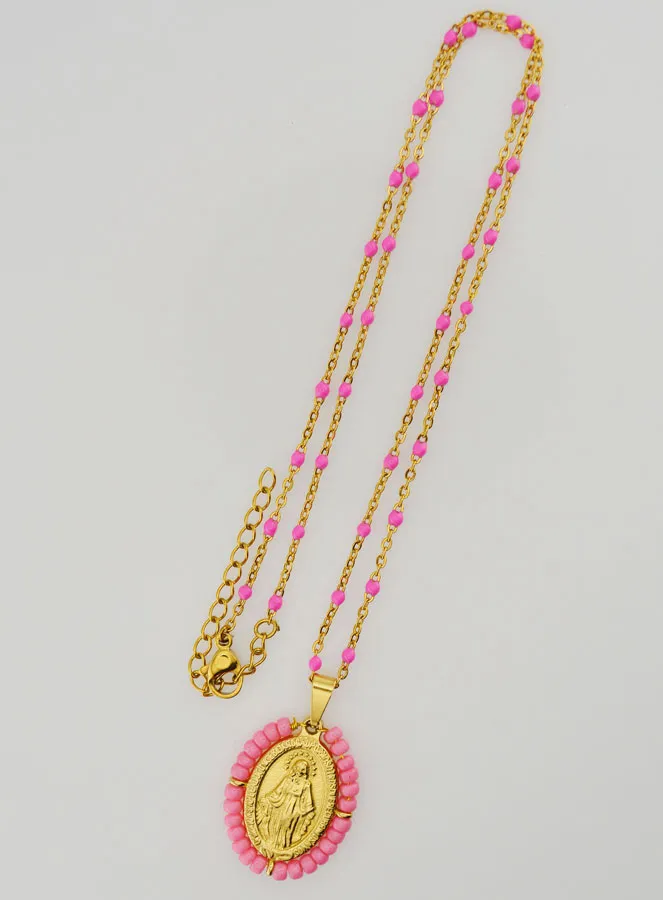 Religiöse Halskette mit Perlen und Wundertätige Medaille - Rosa (pic 2)