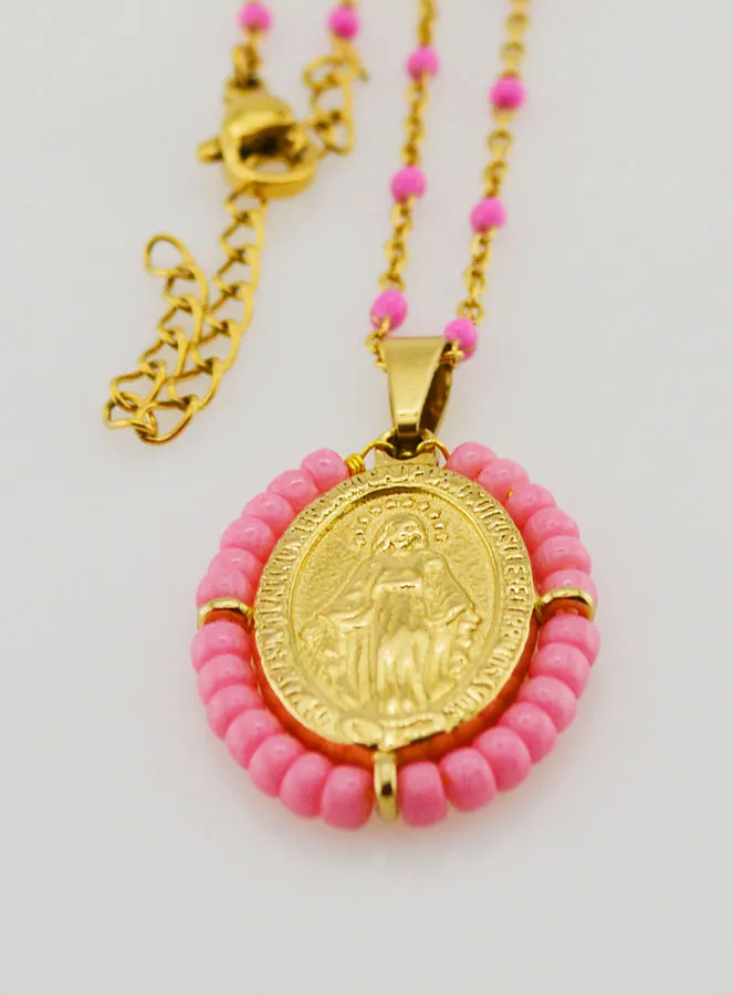 Religiöse Halskette mit Perlen und Wundertätige Medaille - Rosa (pic 3)